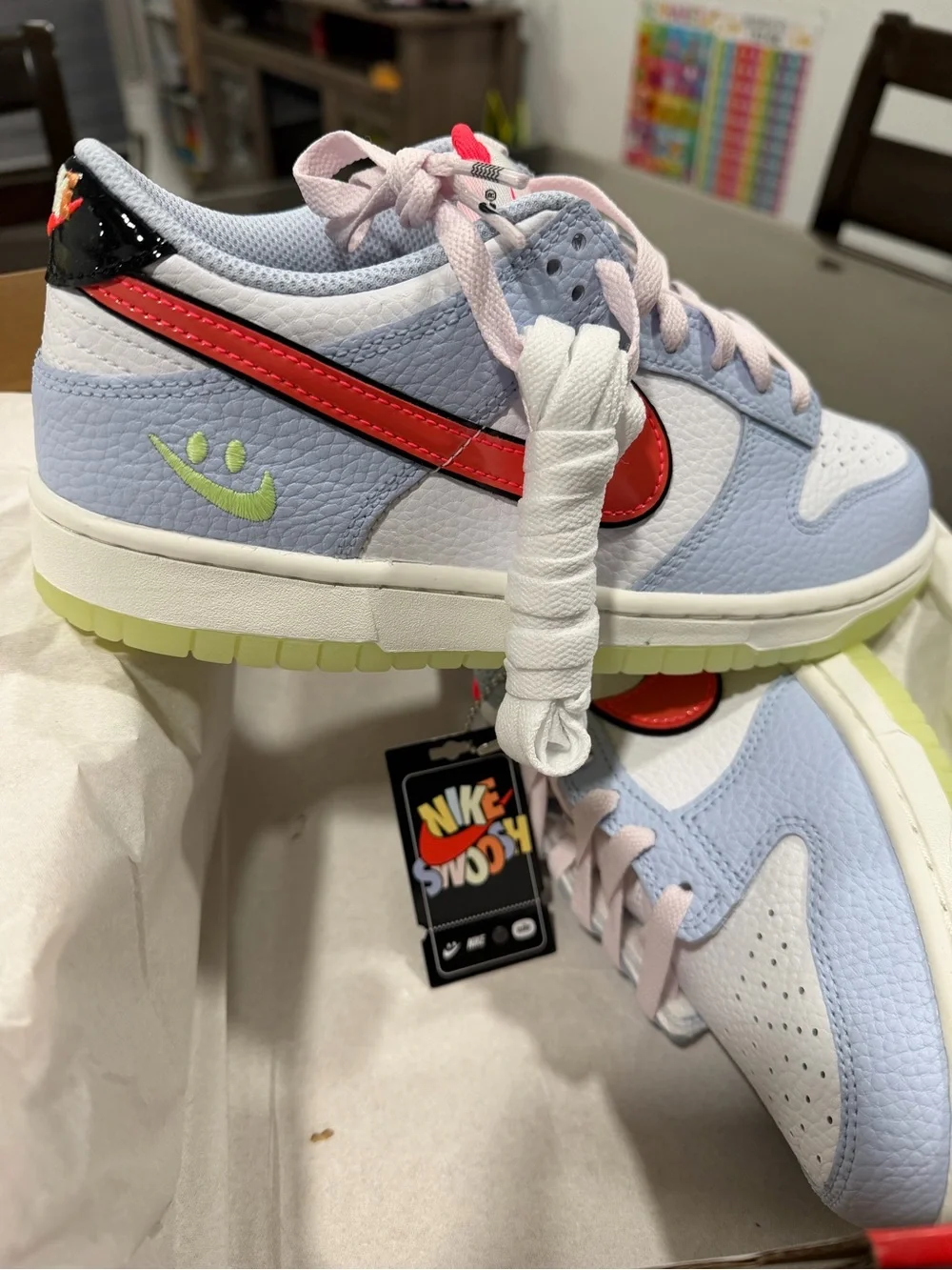 Nike Dunk Low BG- Light Blue, White & Red Swoosh